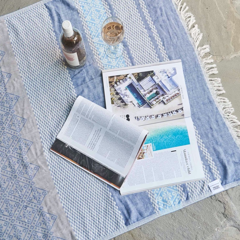 Turkish Cotton Towel Blue Aquarius Pattern Beach Wrap Lightweight Boho Quick Dry